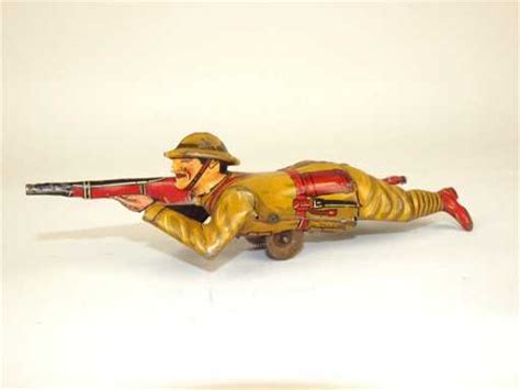 Marx Tin Lithograph Windup Crawling Soldier With Gun