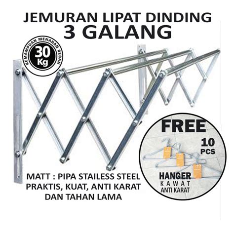 Free Hanger Jemuran Lipat Dinding Stainless Steel Palang Meter