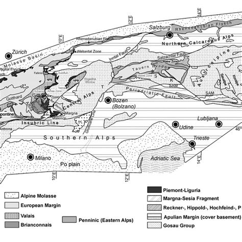 Tectonic Sketch Map Of The Alps Showing The Occurrence Of The Major