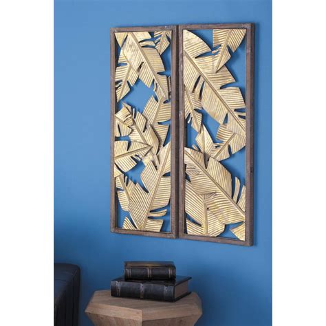 Litton Lane Gold Metal Contemporary Floral Wall Decor Set Of 2 84291