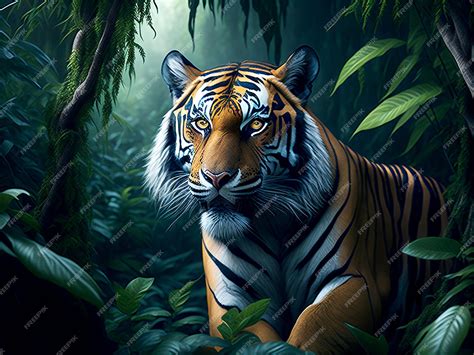 Premium AI Image | Tiger in the jungle vector illustration