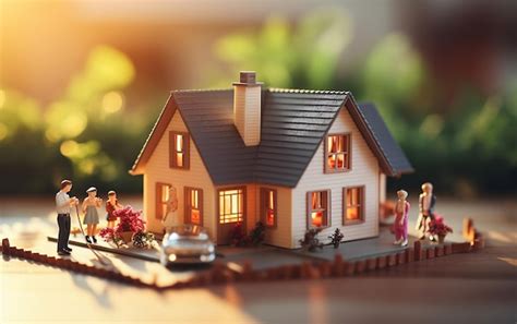 Premium Ai Image Tiny Toy House And Keys On Table Surface Generative Ai