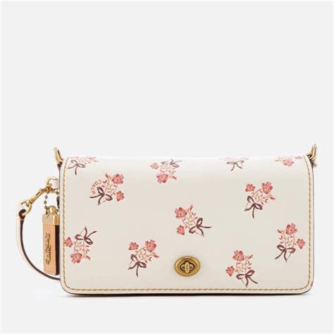 Coach Womens Floral Bow Print Dinky Cross Body Bag Chalk Bags