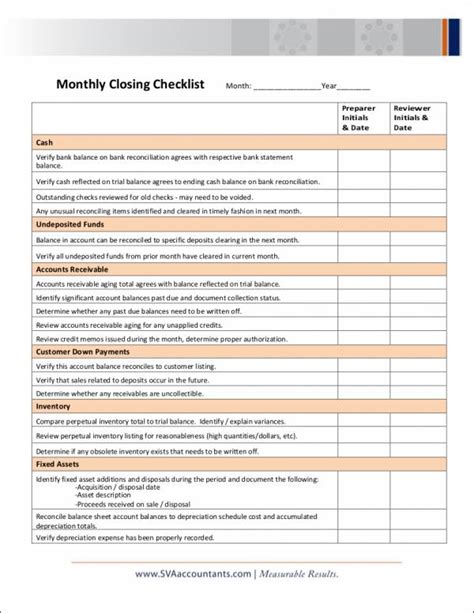 Free Monthly Checklist Samples Templates In Excel Ms Word Pdf