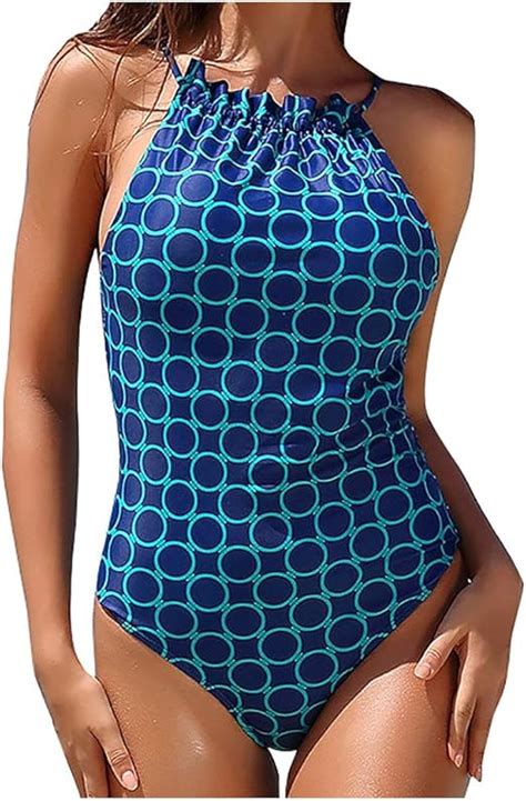 Eucoo Einteiler Badeanzug Mit Hohem Kragen Für Frauen Sportliche Plunge Mesh Ruché Monokini