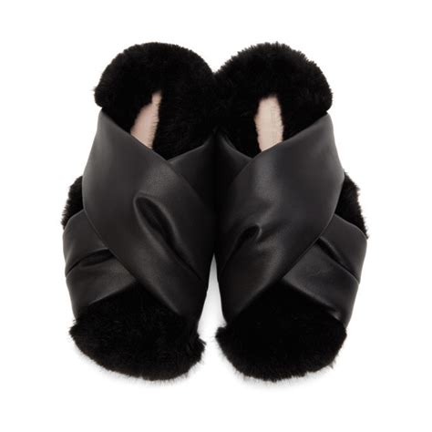 Simone Rocha Black Faux Fur Flat Sandals Simone Rocha