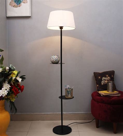 Buy Raphael White Cotton Shade Shelf Floor Lamp With Metal Base At