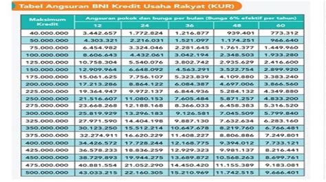 Tabel Angsuran KUR BNI 2024 Pinjaman Rp 50 Juta Cek Syarat Dan Tips