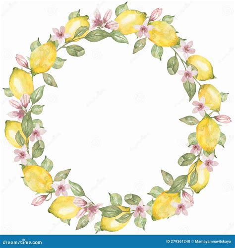 Watercolor Lemon Wreath Clipart Tropical Fruit Frame Illustration