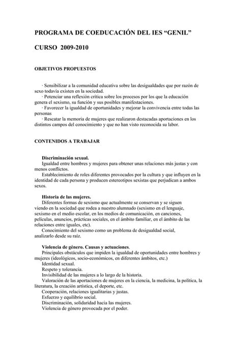 Programa Coeducaci N Ies Genil Cuevas De San Marcos Pdf