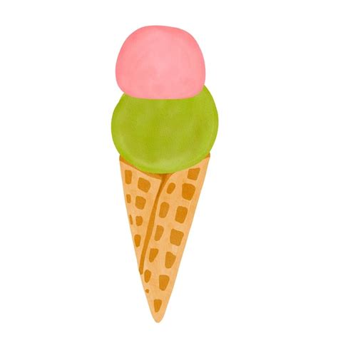 Premium Photo Watercolor Ice Cream In Waffle Cone Summer Cold Sweet