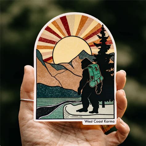 West Coast Karma Hiking Sasquatch Retro Sticker Cultured Coast