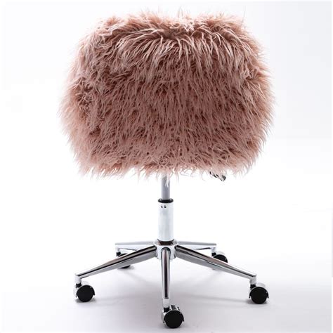 Faux-fur Vanity Chair, Pink Arm Chrome Base Office Compact Padded Seat ...