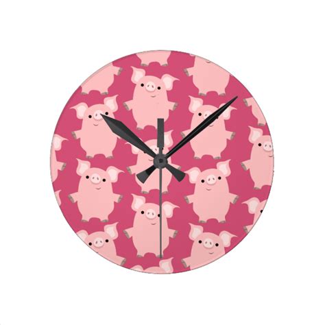 Cute Inquisitive Cartoon Pigs Wall Clock Cute Inquisitive Little