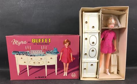 Lot VINTAGE MARX MYRA WITH BUFFET INCLUDES ½ DOLL WITH VINYL HEAD ROOTED BLONDE HAIR ON