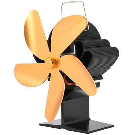 Buy 5 Blade Wood Stove Fan Heat Powered With Thermometer Silent Fireplace Fan For Indoor Wood