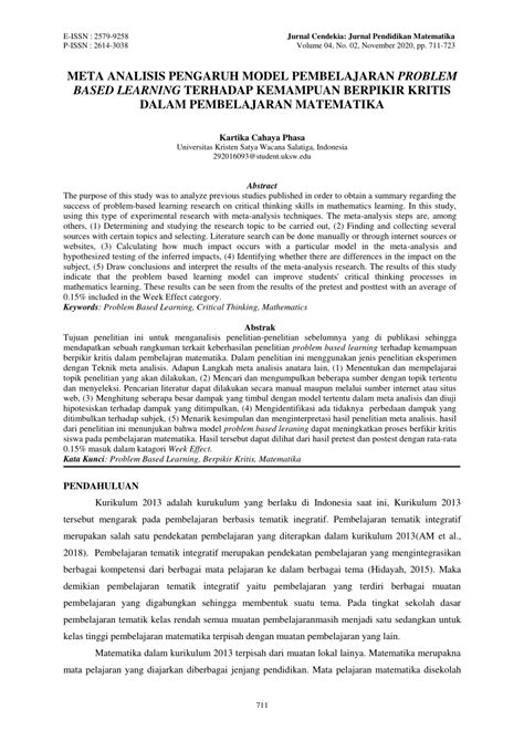 PDF Meta Analisis Pengaruh Model Pembelajaran Problem Based Learning