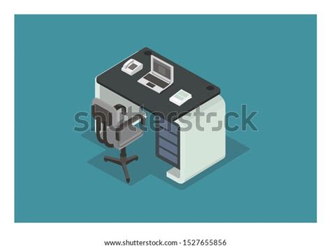 Office Desktop Illustration Isometric View Stock Vector Royalty Free