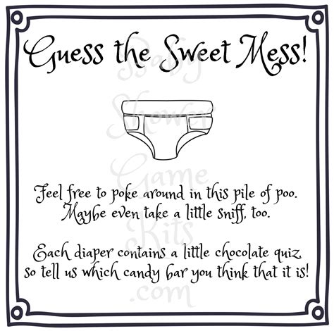 Guess The Sweet Mess Dirty Diaper Baby Shower Game Kit With Sweet