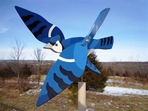 Blue Jay Whirligig Yard Ornament Brightly Colored Hand Crafted