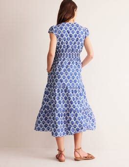 Robe midi style 40s May en coton Bleu connecté coquillages Boden FR