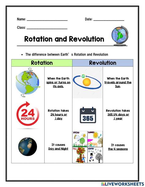 The Difference Between Earths Rotation And Revolution Worksheet