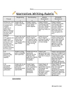 Narrative Writing Rubric Third Grade By Simply Mrs Santi Tpt