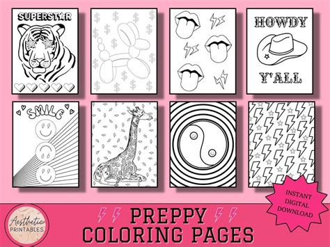 Preppy Coloring Pages, Aesthetic Coloring Pages Printable, Easy, PDF, Teen Coloring Sheets ...