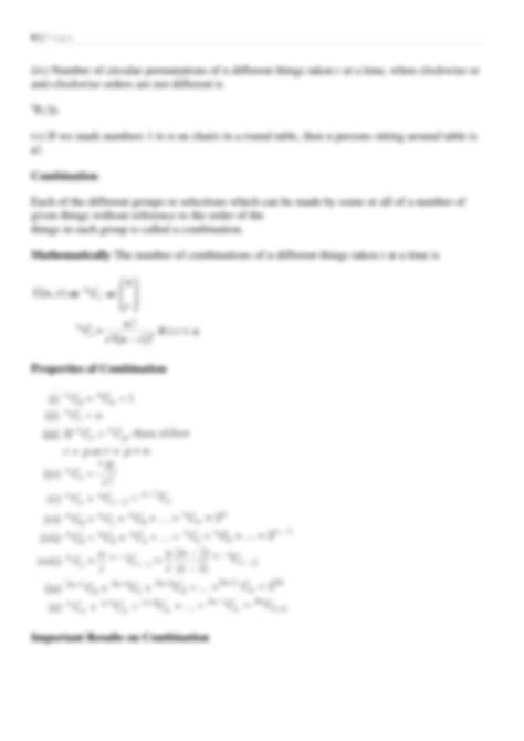 Solution Mathematics Permutations And Combinations Notes Cheatsheet