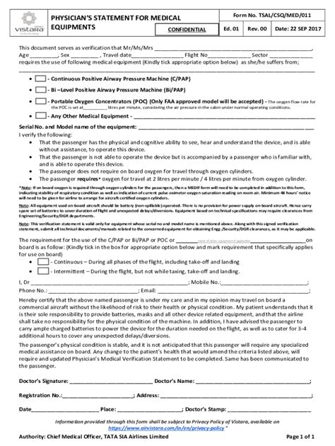 Fillable Online PHYSICIANS STATEMENT FOR MEDICAL Form No TSAL CSQ MED