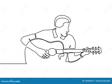 Man With Guitar Acoustic Continuous Line Drawing Minimalism Stock