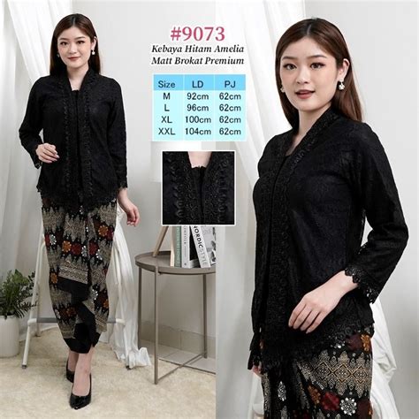 Jual Atasan Kebaya Encim Brokat Amelia Warna Hitam Lengan Panjang