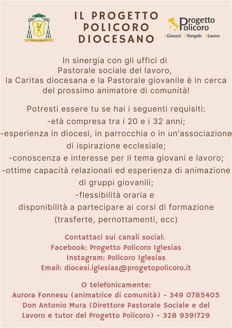 Progetto Policoro Selezione Per Il Nuovo Animatore Diocesi Di Iglesias