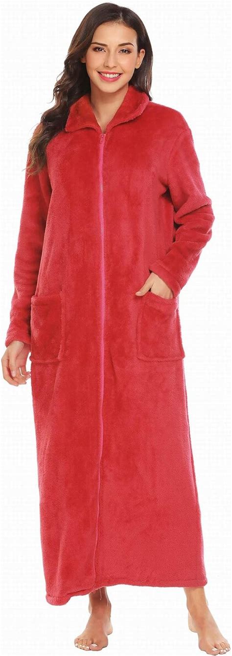 Ekouaer Women S Flannel Robe Zipper Front Robes Full Length Bathrobe S