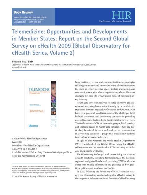 Pdf Telemedicine Opportunities And Developments In Member States