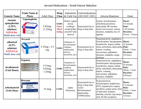 Nebulizer Spreadsheet Pdf Aerosol Medications Small Volume