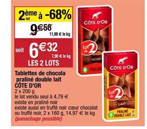 Promo Tablettes De Chocola Praliné Double Lait Côte D or chez Migros