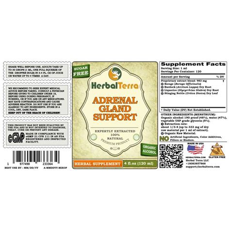 Adrenal Gland Support Herbal Formula Certified Organic Borage Flower And Herb Burdock Root