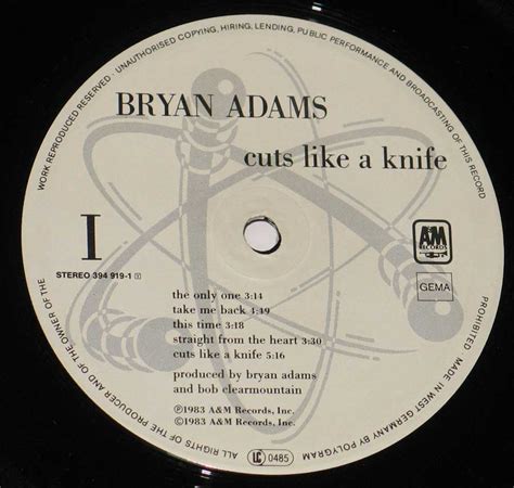 Bryan Adams Cuts Like a Knife Album Cover Gallery & 12" Vinyl LP ...