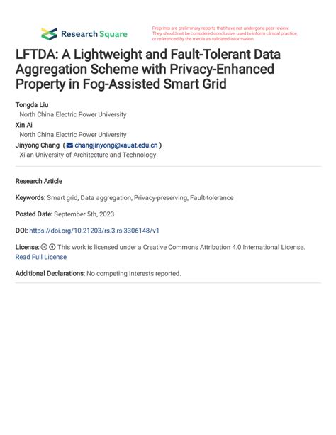 Pdf Lftda A Lightweight And Fault Tolerant Data Aggregation Scheme