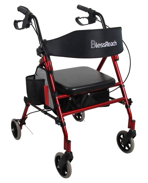 BlessReach Rollator Walker with Seat, Steel Rolling Walker with 6-inch ...