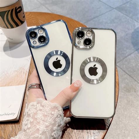 Cheap Luxury Transparent Plating Logo Hole Case For Iphone Pro