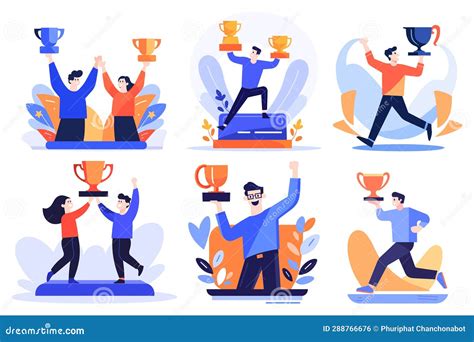 Hand Drawn Successful Businessman With A Trophy In Flat Style Stock