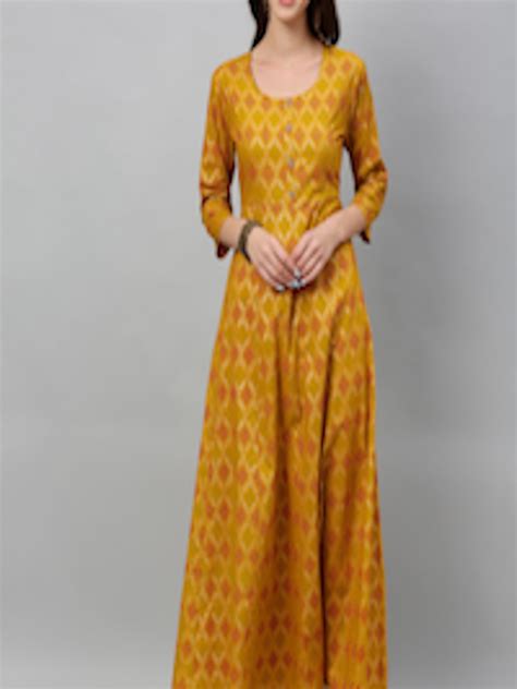 Buy Kipek Women Mustard Yellow Ethnic Motifs Printed Anarkali Kurta