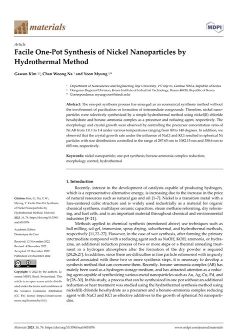 PDF Facile One Pot Synthesis Of Nickel Nanoparticles By Hydrothermal