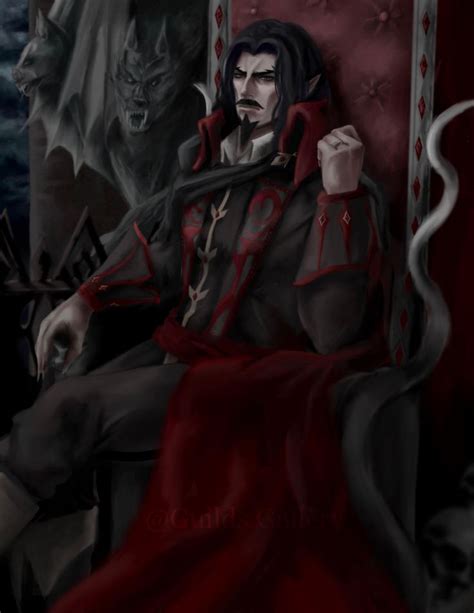 A Man Sitting On Top Of A Red Chair In Front Of A Demon And Vampire