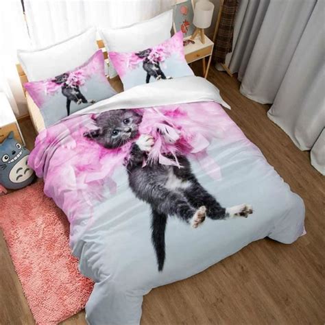 Housse De Couette Parure De Lit Chat Impression 3D Microfibre