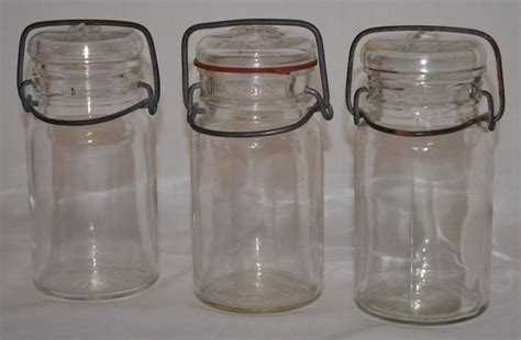 Vintage Glass Jars Wire Bail Clear Lids Farmhouse Kitchen Decor 1777 Hocking Glass Jars