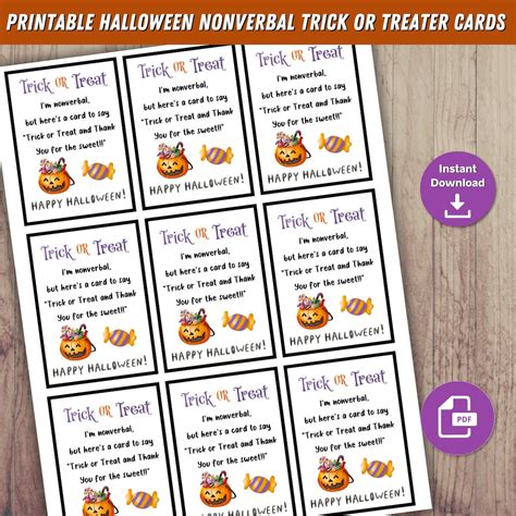 Printable Nonverbal Trick Or Treater Cards For Halloween Autism Nonverbal Special Needs