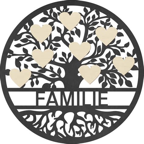 Wanddeko Familie Baum Mit Herzen Mdf Pappel Rund Cm Wall Art De